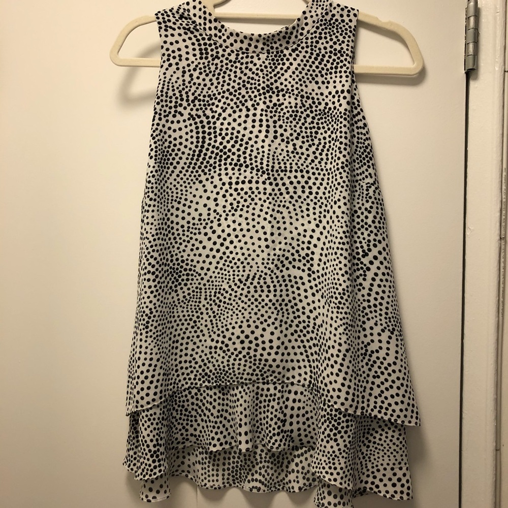 Polka Dot Sleeveless Ruffle Blouse